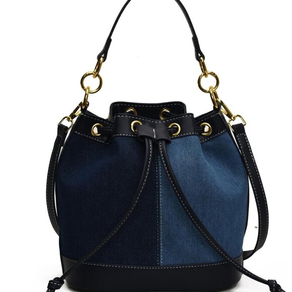 Denim Bucket Bag for Women Handbag Trendy Jean Purse Drawstring Crossbody Should - Picture 1 of 6